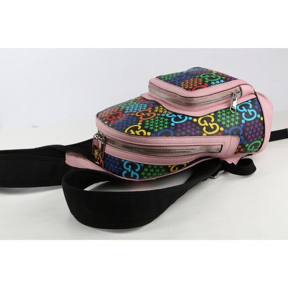 GUCCI Logo GG Psychedelic Backpack Bag Supreme Leather Black Pink Italy 14FB854 - Picture 10 of 16